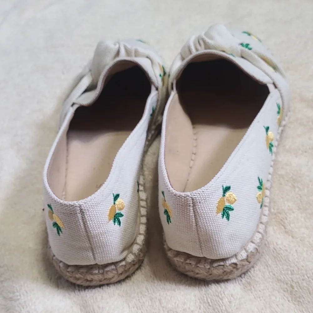 Talbots Lemon Embroidered Espadrille Flats Izzy Lemon Knotted Canvas Espadrilles